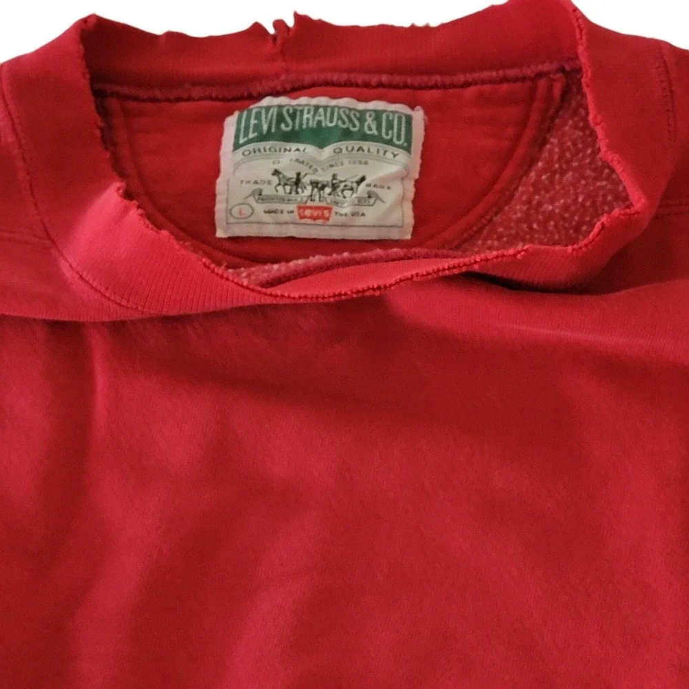 VTG‎ Levi Strauss Sweatshirt Men's Large Distressed Red 90's Thrashed